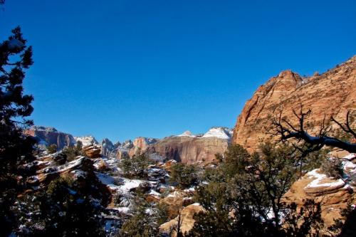 Patches of snow cover the trail to the Canyon Lookout in Zion National Park, Utah, on Thursday, Dec. 24.